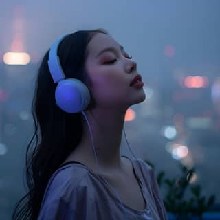 listening to music while looking up at the city