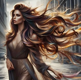 with long hair is walking down the street