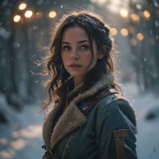 woman in the snow with a green jacket