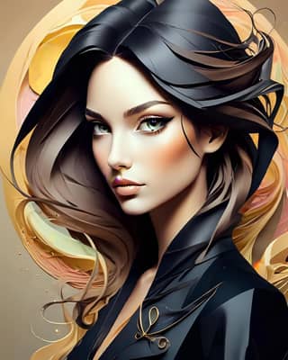 امرأة ذات شعر طويل ترتدي جاكيت أسود.