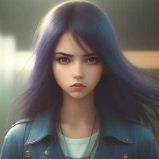 a girl with long hair and blue eyes
