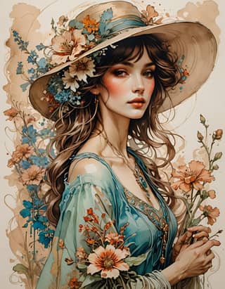 in a hat with flowers