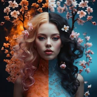 two women with different hair colors and flowers