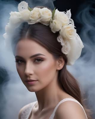 woman in a white dress with a flower crown