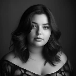 30-year-old plus-size woman round facial structure shoulder-length brown hair big brown eyes Studio photography Indian look