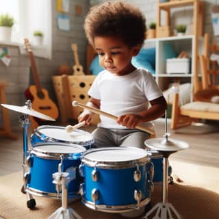 child playing with a drum set