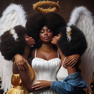 three beautiful black women with angel wings