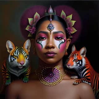 with colorful makeup and tigers