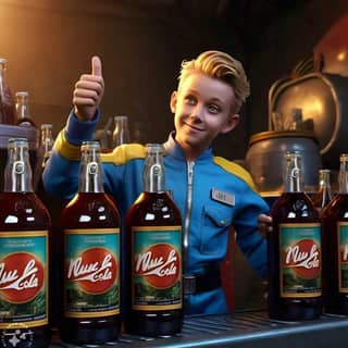 boy is giving a thumbs up to a bottle of beer