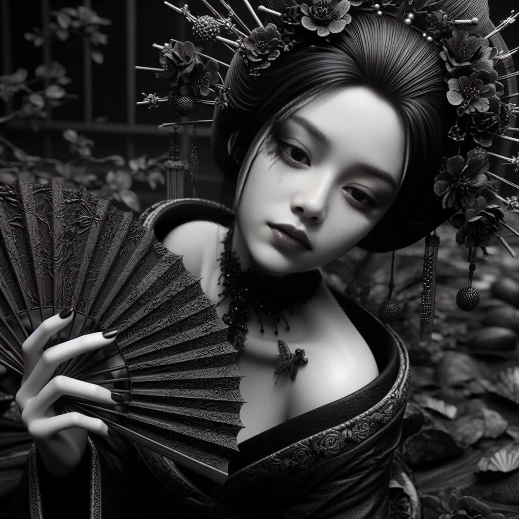 a geisha with a fan