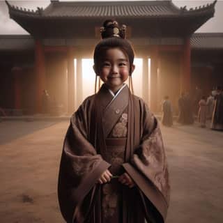 Una niña pequeña llevando un vestido tradicional chino.