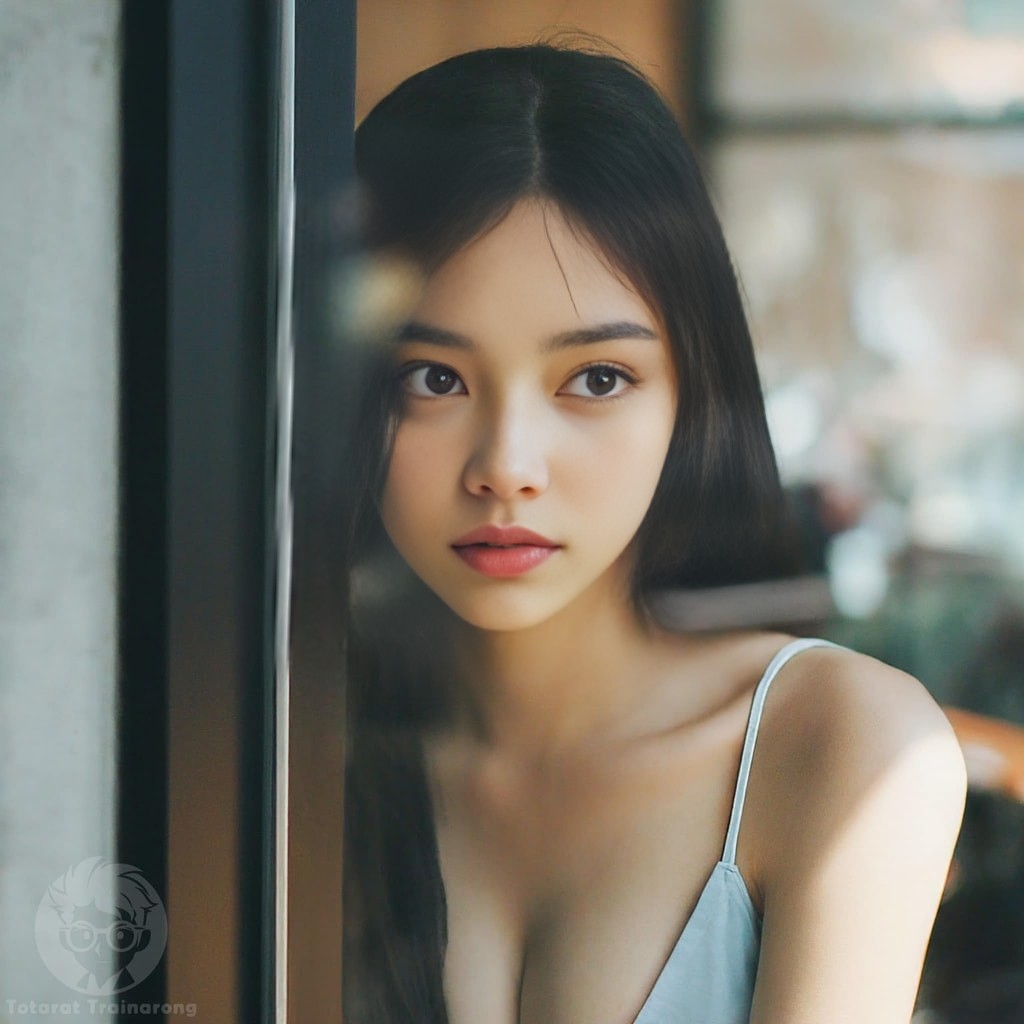她有着長長的黑髮。