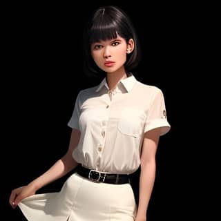 a 3d rendering of in a white shirt and skirt