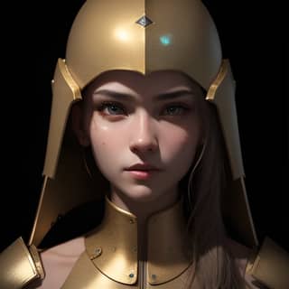 in a golden armor with a helmet