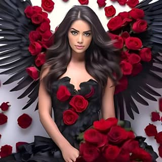 with black wings and red roses