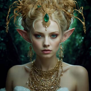 woman with a green elf headdress