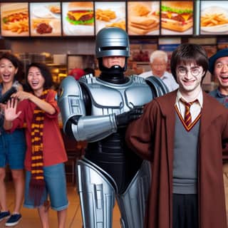 harry potter and robin hood in a restaurant