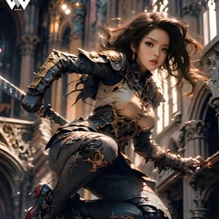 in armor jumping in the air