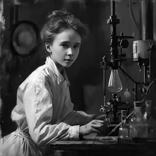 una chica en bata de laboratorio