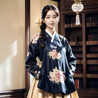 Indossando l'hanbok tradizionale.