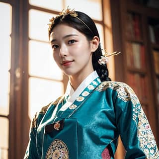 in traditional hanbok