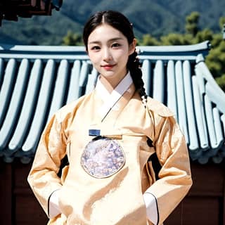 in traditional korean clothing