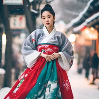 wanita dalam pakaian tradisional Korea