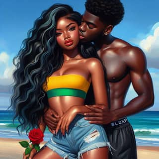 a black man and woman on the beach