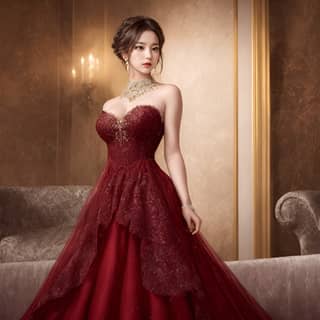 woman in a red dress