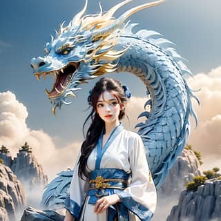 woman in a traditional chinese dress with a dragon