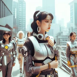 Un groupe de femmes portant des tenues futuristes.