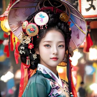 gadis dalam pakaian tradisional Korea