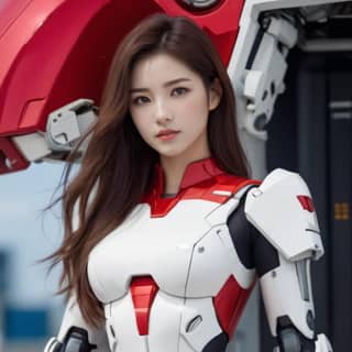 portant un costume de robot rouge et blanc.