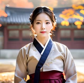 in traditional korean clothing is posing for a photo