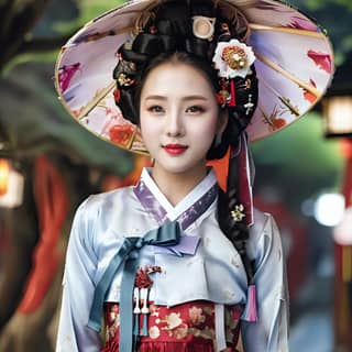 in traditional korean clothing