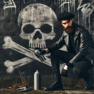 with a beard and a skull painted on his face