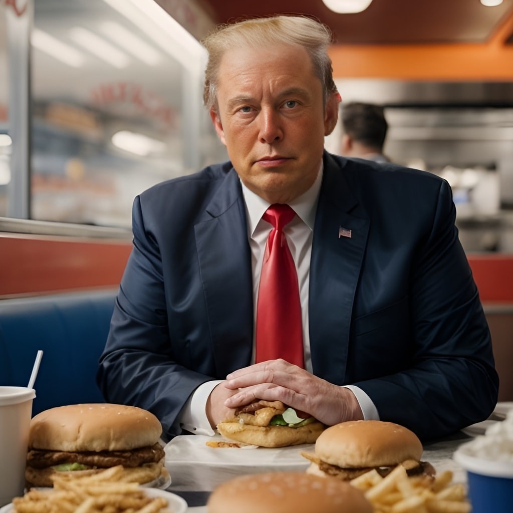 donald trump eating a burger and fries