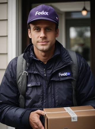 fedex delivery man holding a package