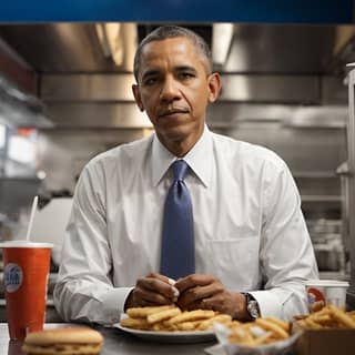 president obama eating a burger and fries