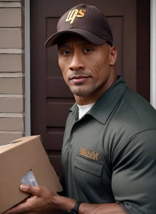 the rock is holding a package in his hand