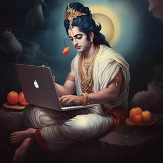 lord krishna on a laptop