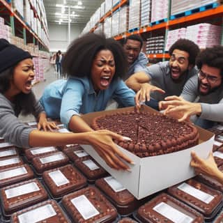 a group of people in a warehouse holding a cake