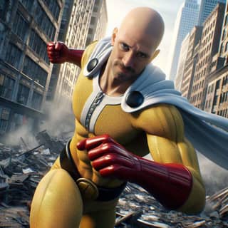 one punch man is a superhero in a yellow suit