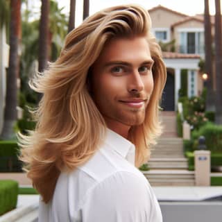 with long blonde hair and a white shirt