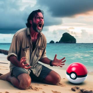 sitting on the beach with a poke ball