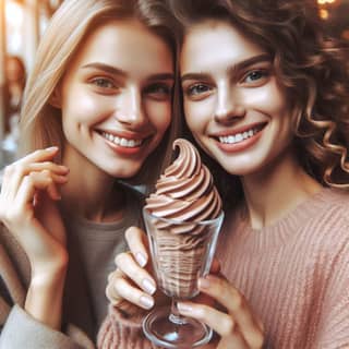 two young women holding a chocolate ice cream