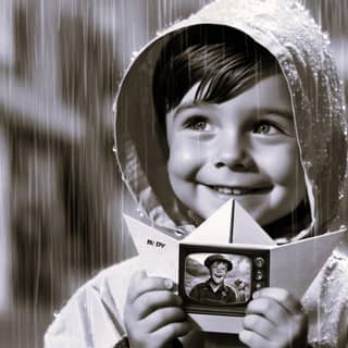 a boy holding a paper boat