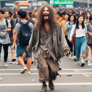 这个男人留着胡须和长发。