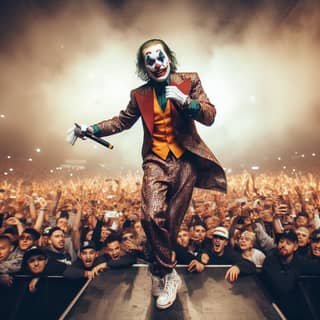 the joker is on stage in front of a crowd