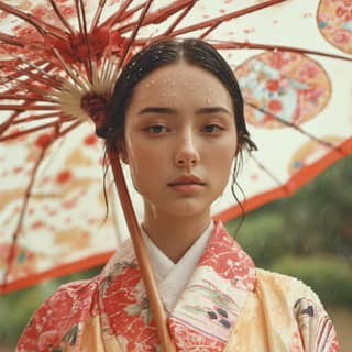 Một người mặc kimono và cầm ô.